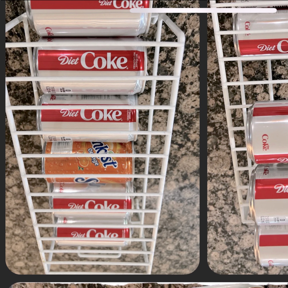 Can Dispenser Rack . Wire Wrapped In White Plastic. Holds Up To 12 - 12 Oz Cans.
